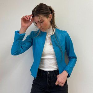 Cyan Blue Leather Jacket